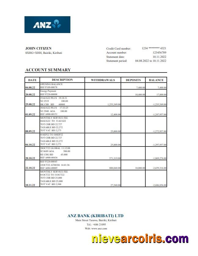 Kiribati ANZ bank statement xls
